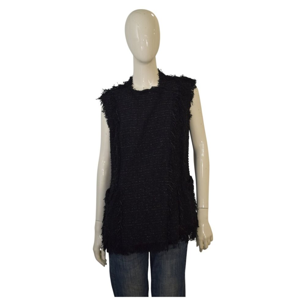 Lanvin Black Fringe Edge Cotton Blend Knit Vest Sleeveless Jacket Gillet size 42